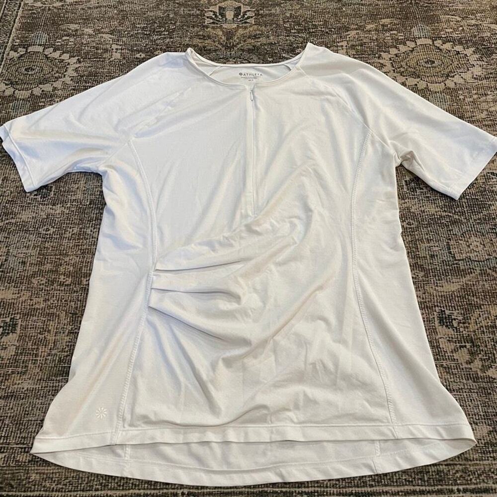 Athleta XLT White 1/4 Zip Cycling Top Short Sleeve Back Pocket Athletic Womens